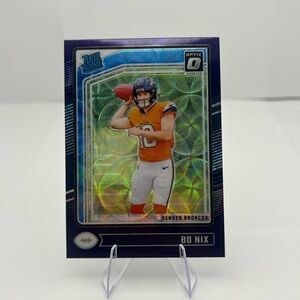 Bo Nix Rated Rookie Panini Optic Football Card with Blue and Orange Accents